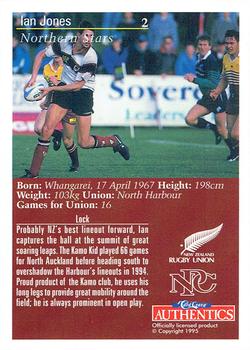1995 Card Crazy Authentics Rugby Union NPC Superstars #2 Ian Jones Back